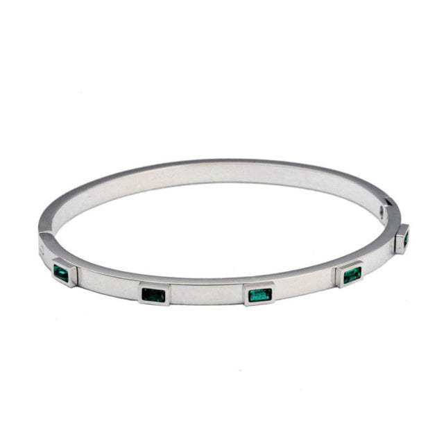 Conjunto collar, anillo y brazalete de zirconita cuadrada verde de lujo. PTY