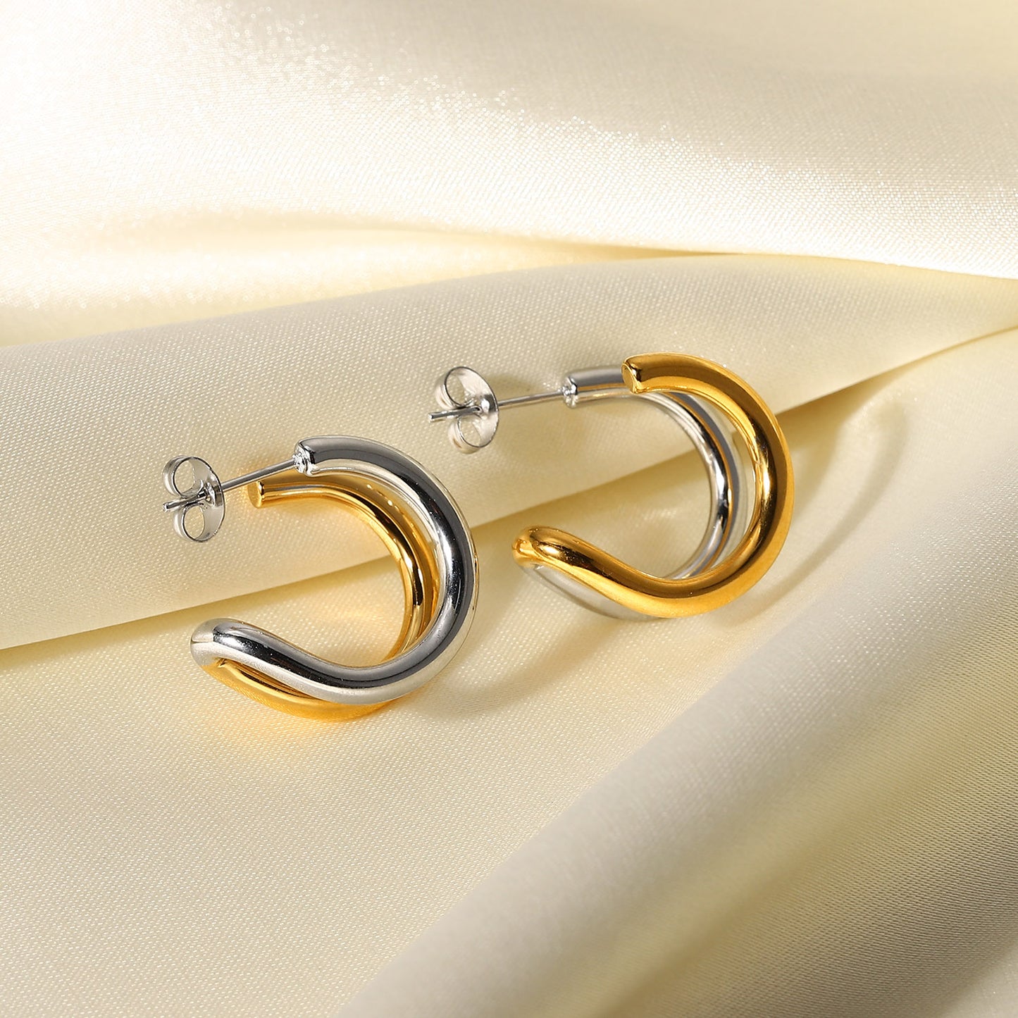 Double Layer Stainless Steel Hoop Earrings: High quality Gold Plating and over Sterling Silver