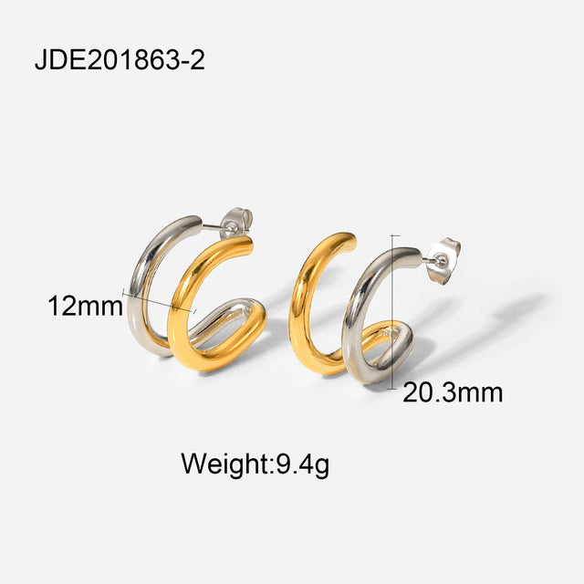 Double Layer Stainless Steel Hoop Earrings: High quality Gold Plating and over Sterling Silver