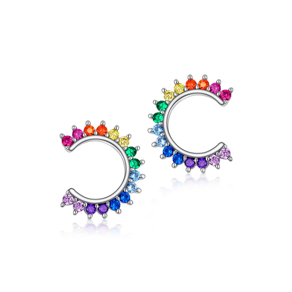 Trending Earing made with Sterling Silver with Fake Pearcing Appreance With Multicolored Zircon