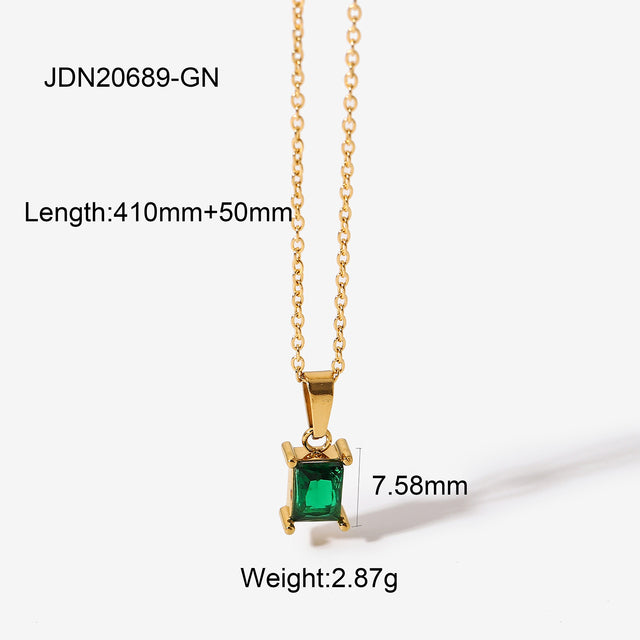 Delicate Square Emerald Green Zirconia Necklace and Earrings Made of High Quality Stainless Steel and Gold Plating