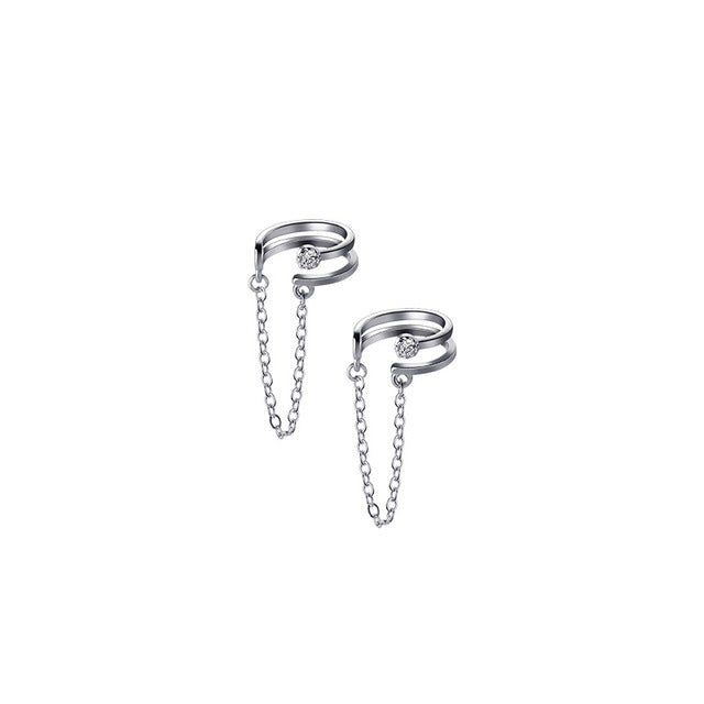 Pearl chain ear clip including other models, unique, fashionable and does not require piercing. Made with 925 sterling silver