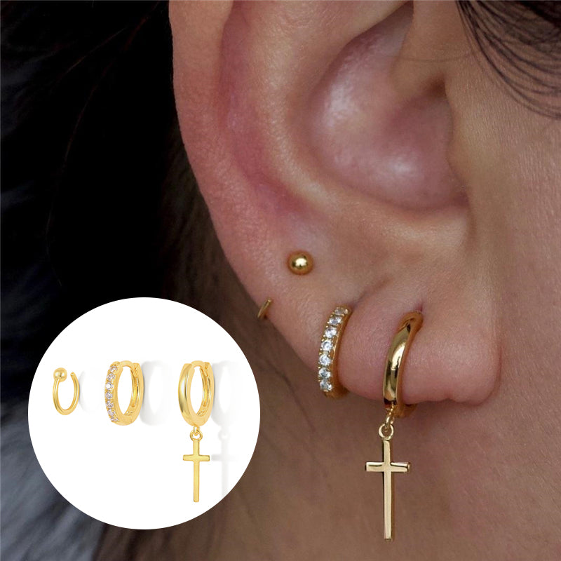 High Quality Gold Plaiting 3 earrings. (3 pieces for ONE ear)