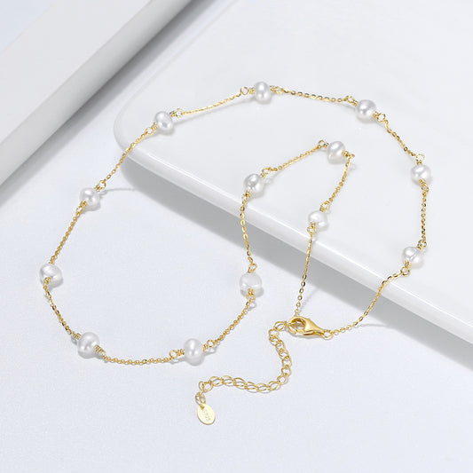 Necklace made in Sterling Silver and bathed in high quality gold, with Baroque Pearls