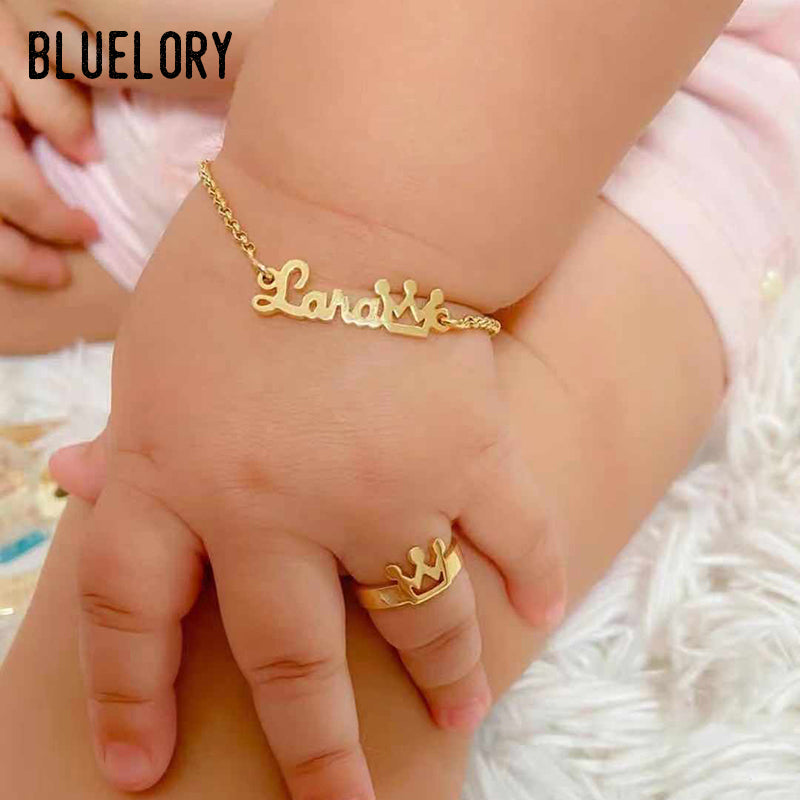 Personalized stainless steel baby name bracelets. Hypoallergenic and waterproof.