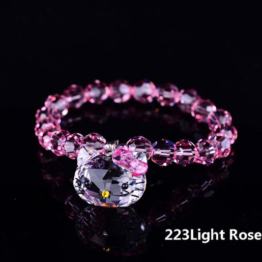 Hermosa Pulseras de Gato de Cristal Rosa Austriaco Genuino para niñas