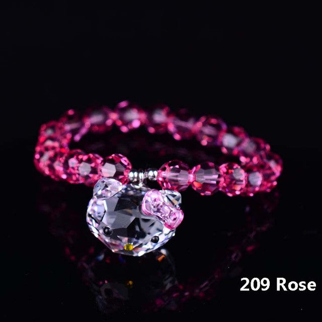 Hermosa Pulseras de Gato de Cristal Rosa Austriaco Genuino para niñas