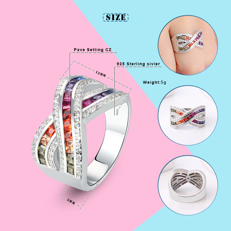 Luxury ring and earrings set made of 925 sterling silver and Multicolor Zirconia ***