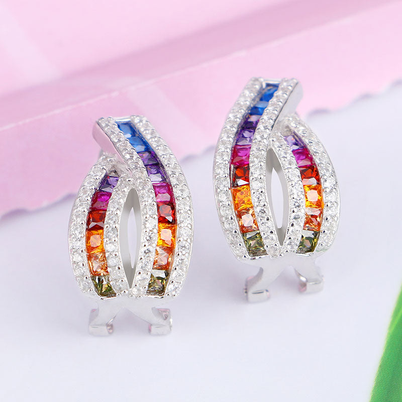 Luxury ring and earrings set made of 925 sterling silver and Multicolor Zirconia ***