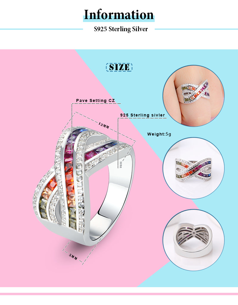 Luxury ring and earrings set made of 925 sterling silver and Multicolor Zirconia ***