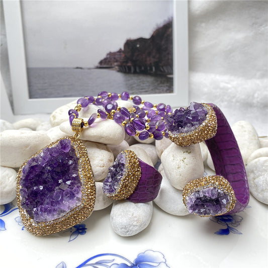 Exclusive Natural Uruguayan Amethyst necklace, ring, and bracelet Set ***