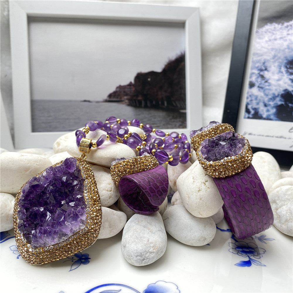 Exclusive Natural Uruguayan Amethyst necklace, ring, and bracelet Set ***