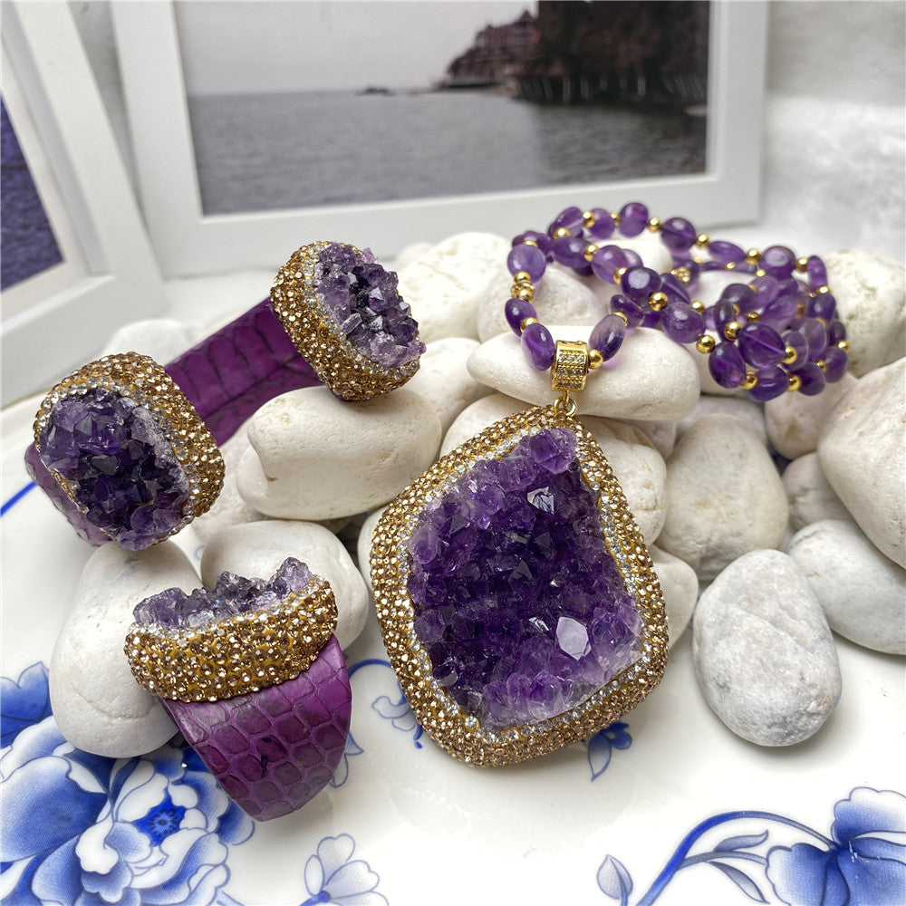 Exclusive Natural Uruguayan Amethyst necklace, ring, and bracelet Set ***