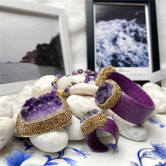 Exclusive Natural Uruguayan Amethyst necklace, ring, and bracelet Set ***