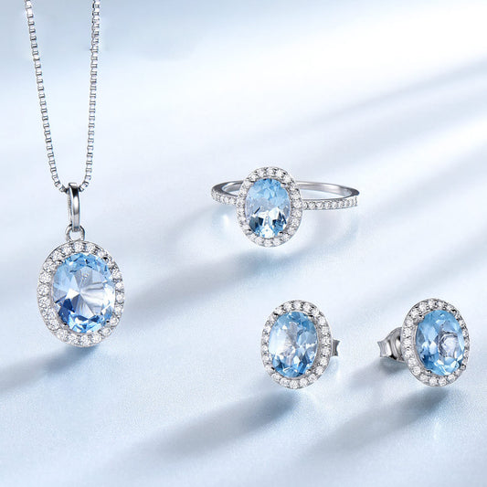 Exquisite Vintage Blue Cubic Zirconia Luxury set. High Quality made of 925 Sterling Silver ***