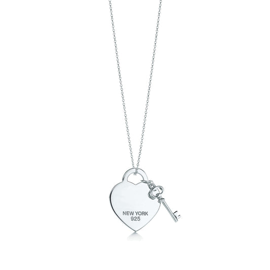 Heart and Key Pendent Necklace made with 925 Sterling Silver