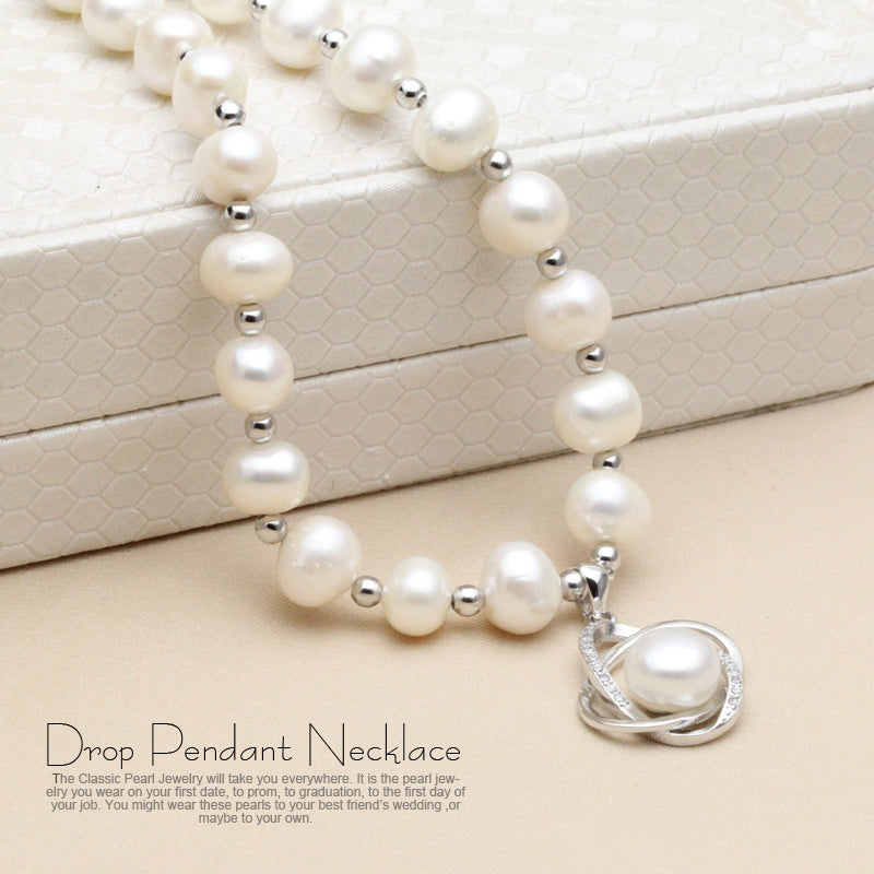 High Quality Natural Freshwater Pearl Long Pendant Necklace made with 925 Sterling Silver