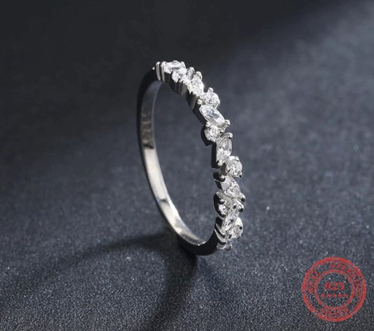 Solid 925 Sterling Silver Stackable Ring with Natural Color Cubic Zirconia